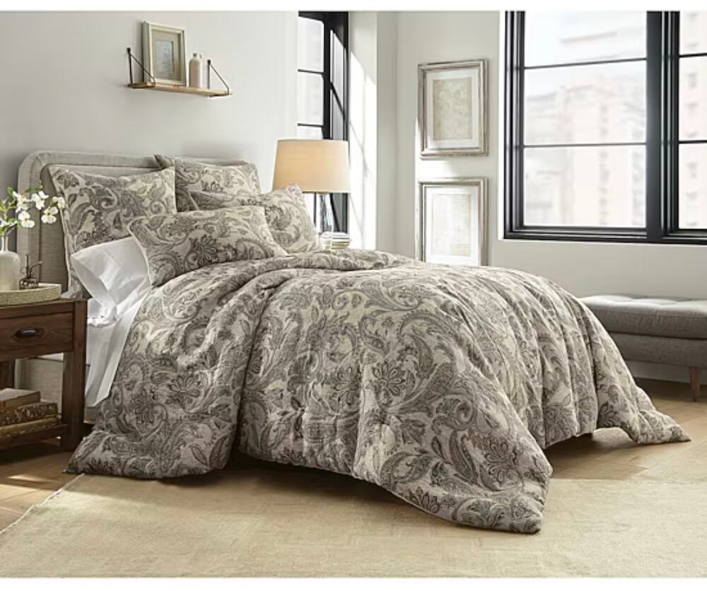 Linden Street Hollis 3PC Paisley Comforter Set Full/Queen Lincoln Gray